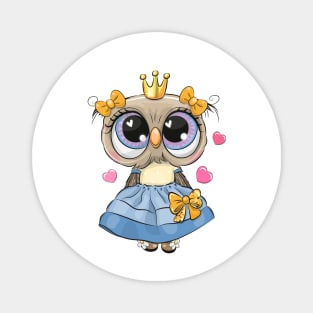 Cute fashion owl in a blue dress Magnet